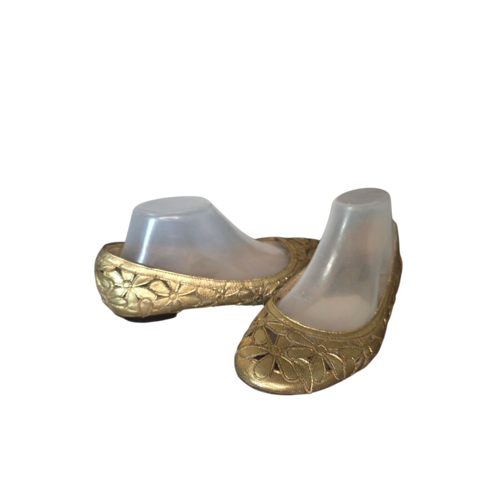 Michael Kors Gogo Womens 8.5 Gold Leather Floral Cutout Ballet Flats Y2K
